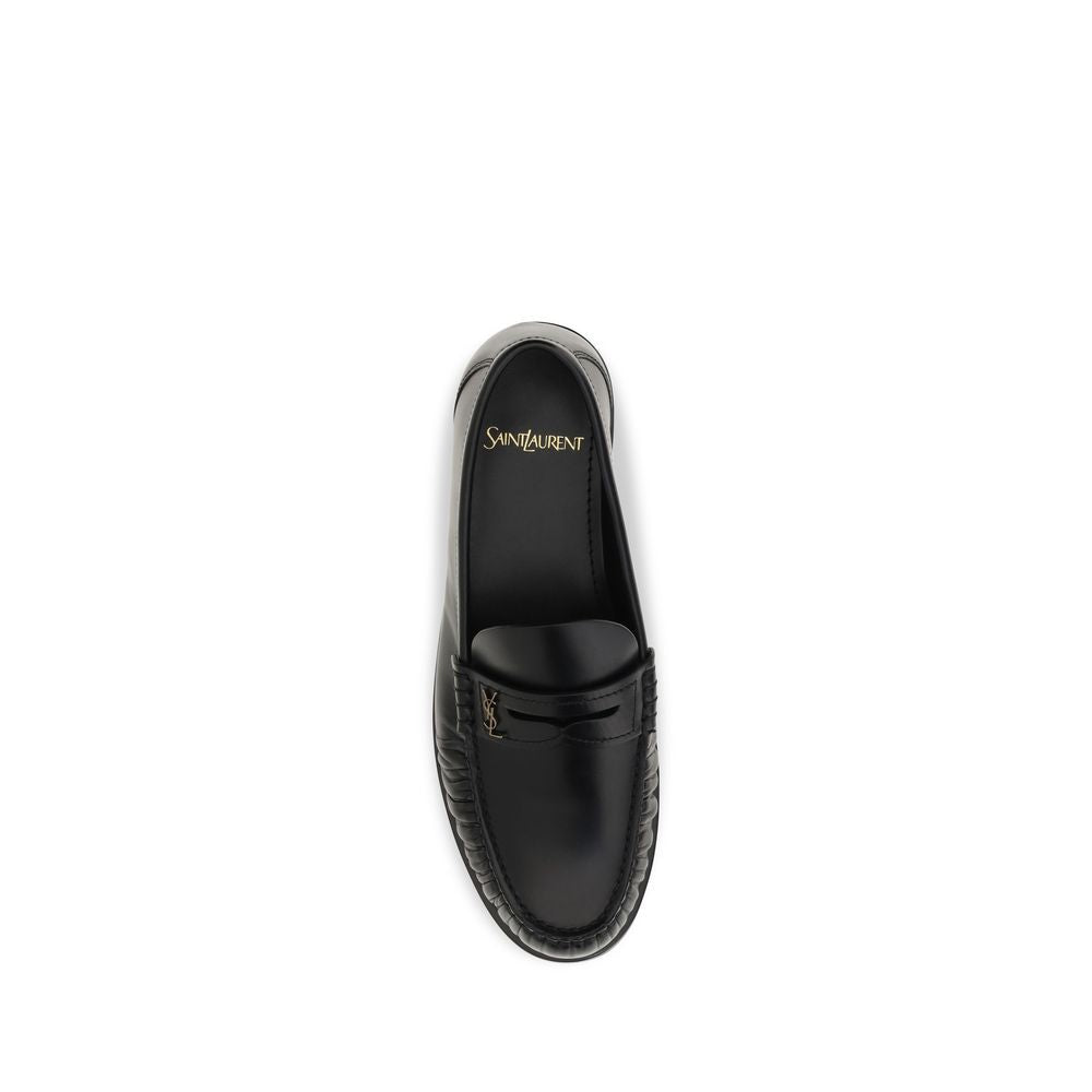 Saint Laurent Black Calf Leather Bos Taurus Slip-On Loafers | Regal Royce