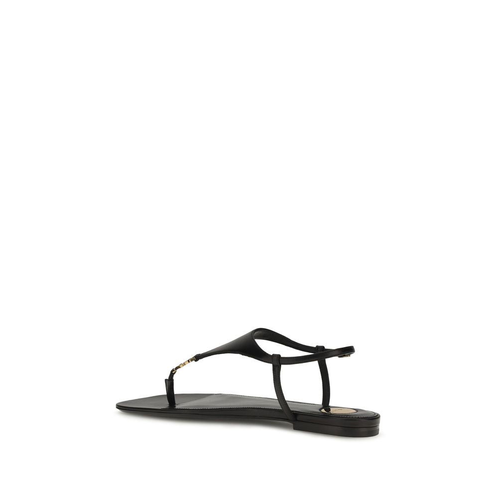 Saint Laurent Black Calf Leather Bos Taurus Flat Sandals | Regal Royce