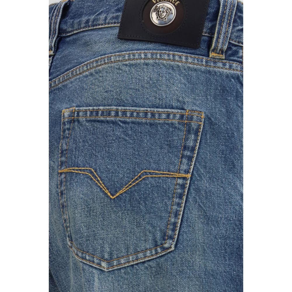 Versace Blue Cotton Straight-Leg Jeans | Regal Royce
