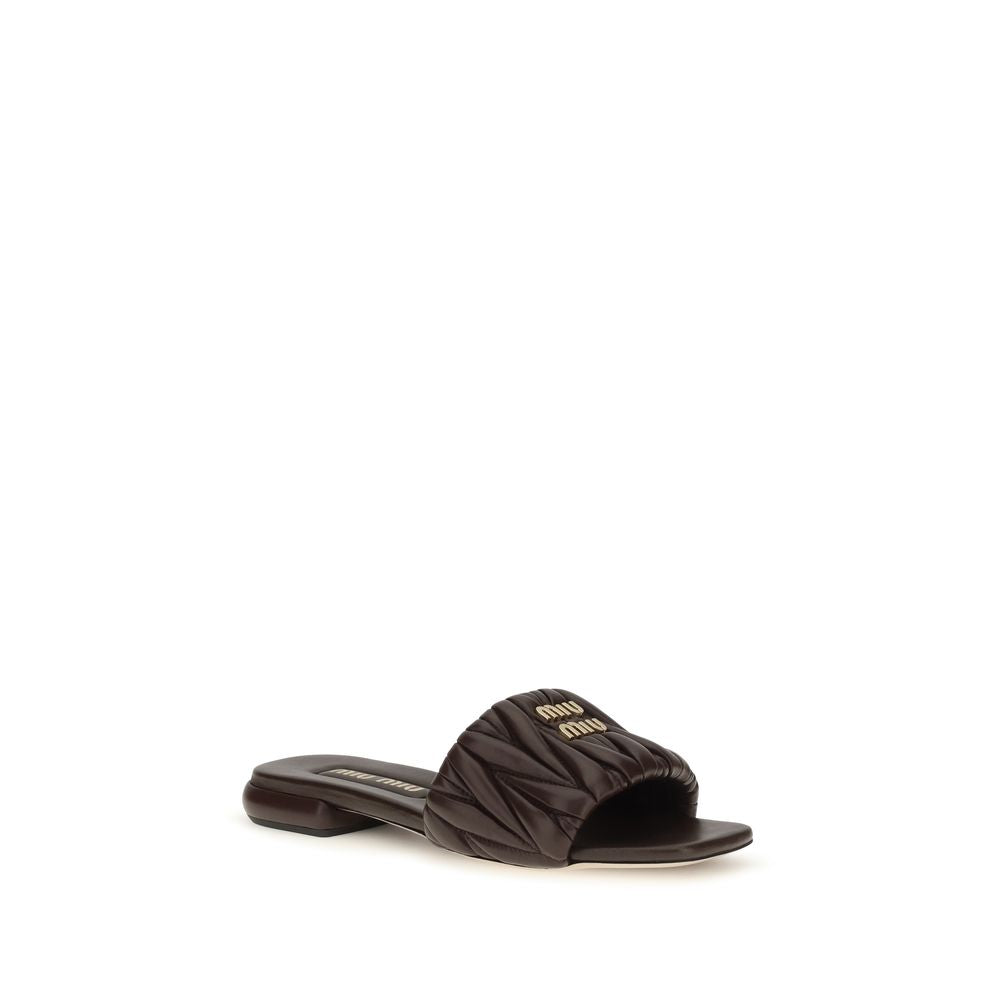 Miu Miu Brown Calf Leather Bos Taurus Flat Sandals | Regal Royce