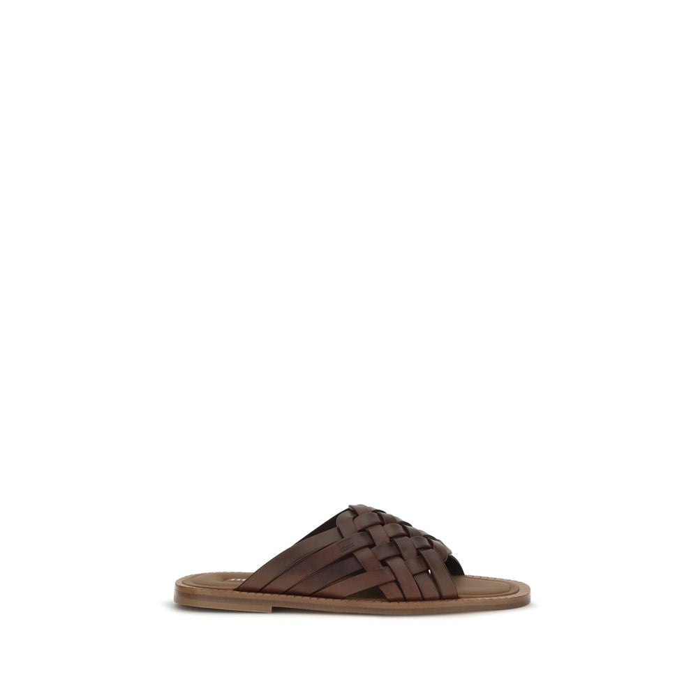Miu Miu Brown Calf Leather Bos Taurus Flat Sandals | Regal Royce