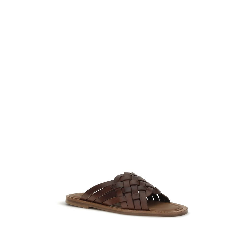 Miu Miu Brown Calf Leather Bos Taurus Flat Sandals | Regal Royce