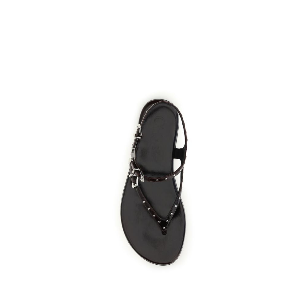 Chloé Black Calf Leather Bos Taurus Flat Sandals | Regal Royce