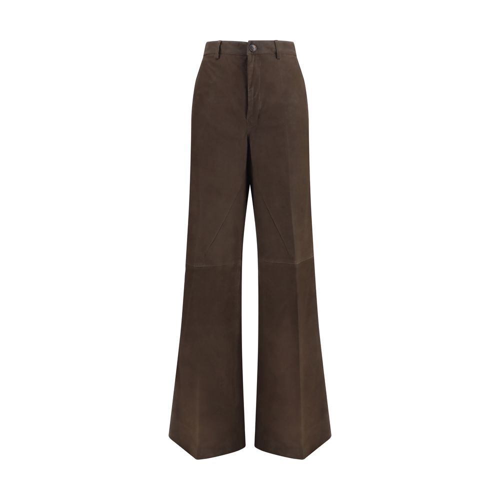Rick Owens Brown Calf Leather Bos Taurus Casual Pants | Regal Royce
