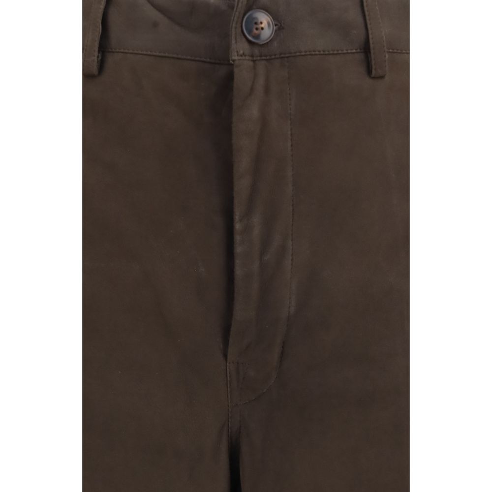 Rick Owens Brown Calf Leather Bos Taurus Casual Pants | Regal Royce