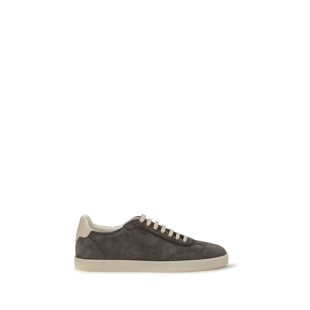 Brunello Cucinelli Gray Calf Leather Bos Taurus Low Top Sneakers | Regal Royce