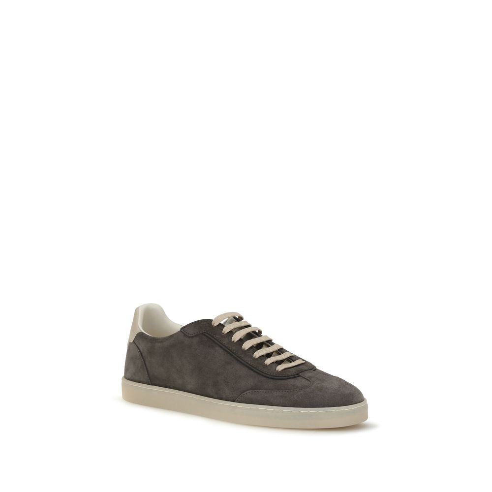 Brunello Cucinelli Gray Calf Leather Bos Taurus Low Top Sneakers | Regal Royce