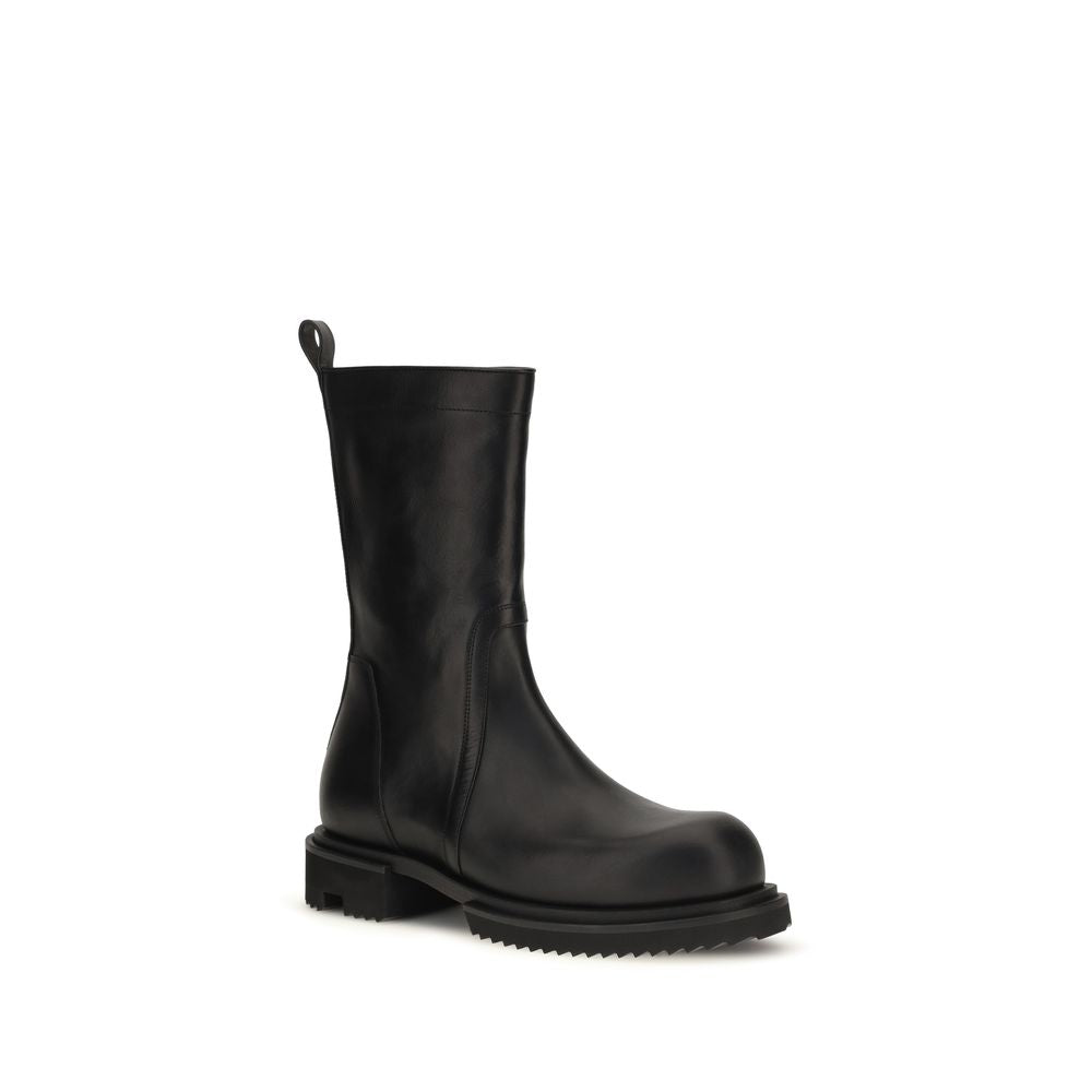 Rick Owens Black Calf Leather Bos Taurus Flat Boots | Regal Royce