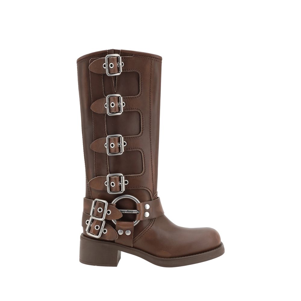Miu Miu Brown Calf Leather Bos Taurus Lace-Up Boots | Regal Royce