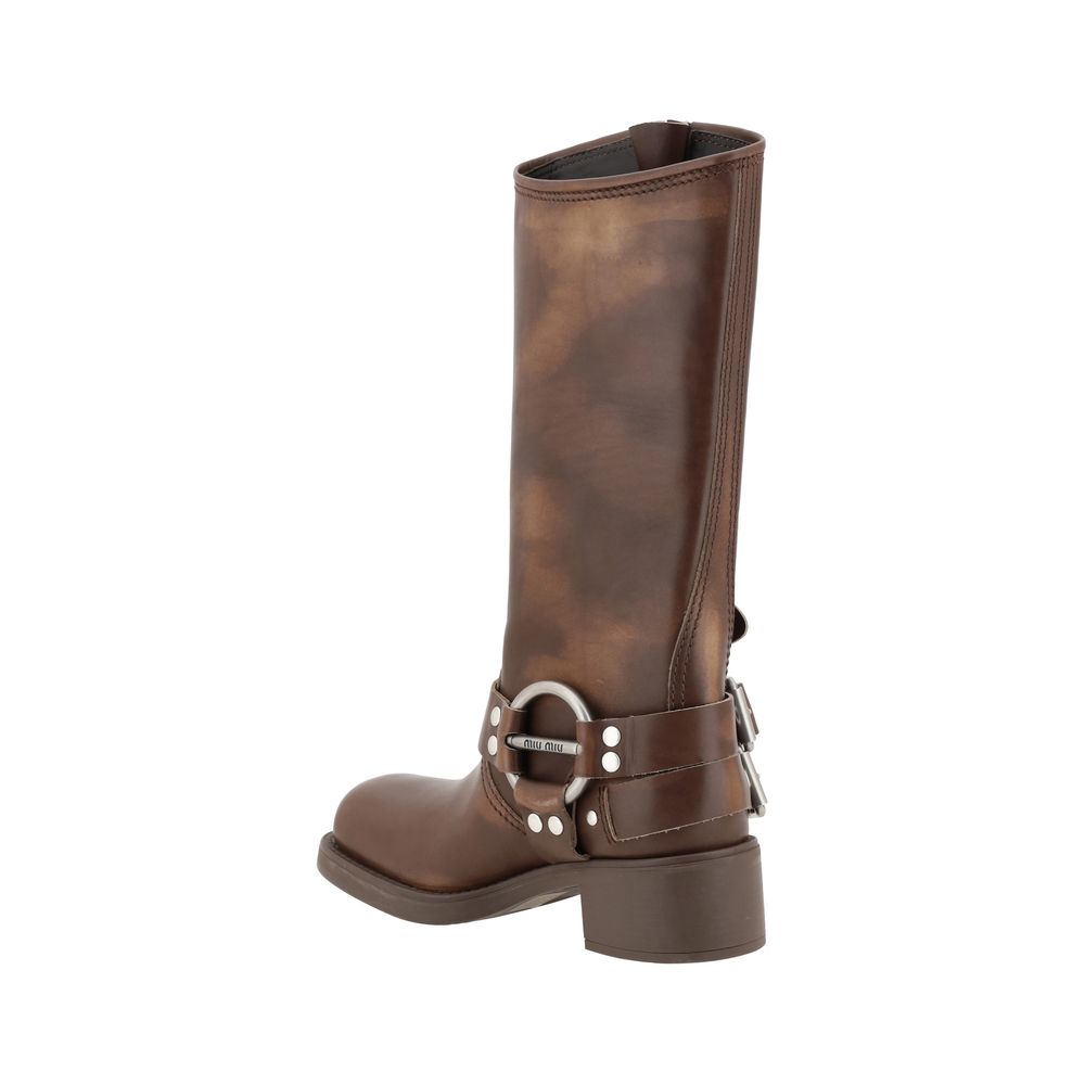 Miu Miu Brown Calf Leather Bos Taurus Lace-Up Boots | Regal Royce