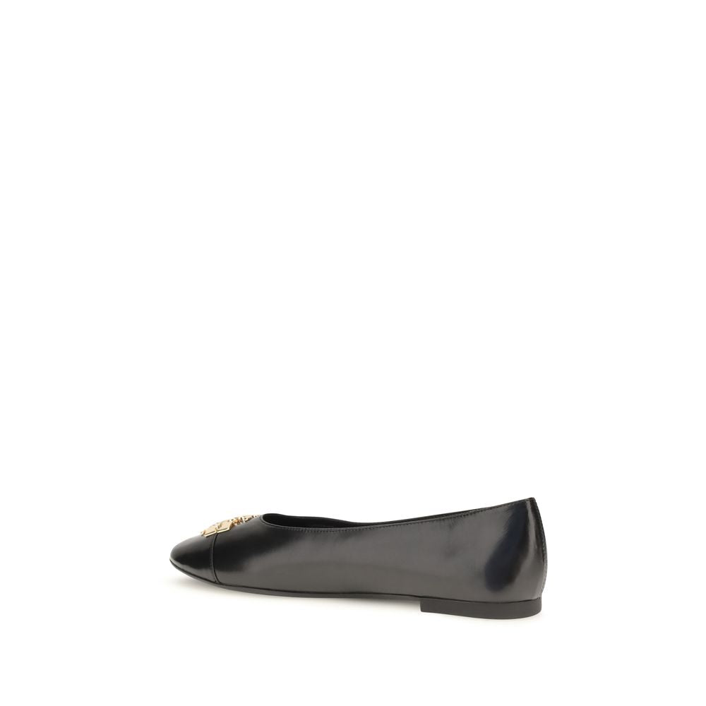 Tory Burch Black Calf Leather Bos Taurus Ballet Flats | Regal Royce