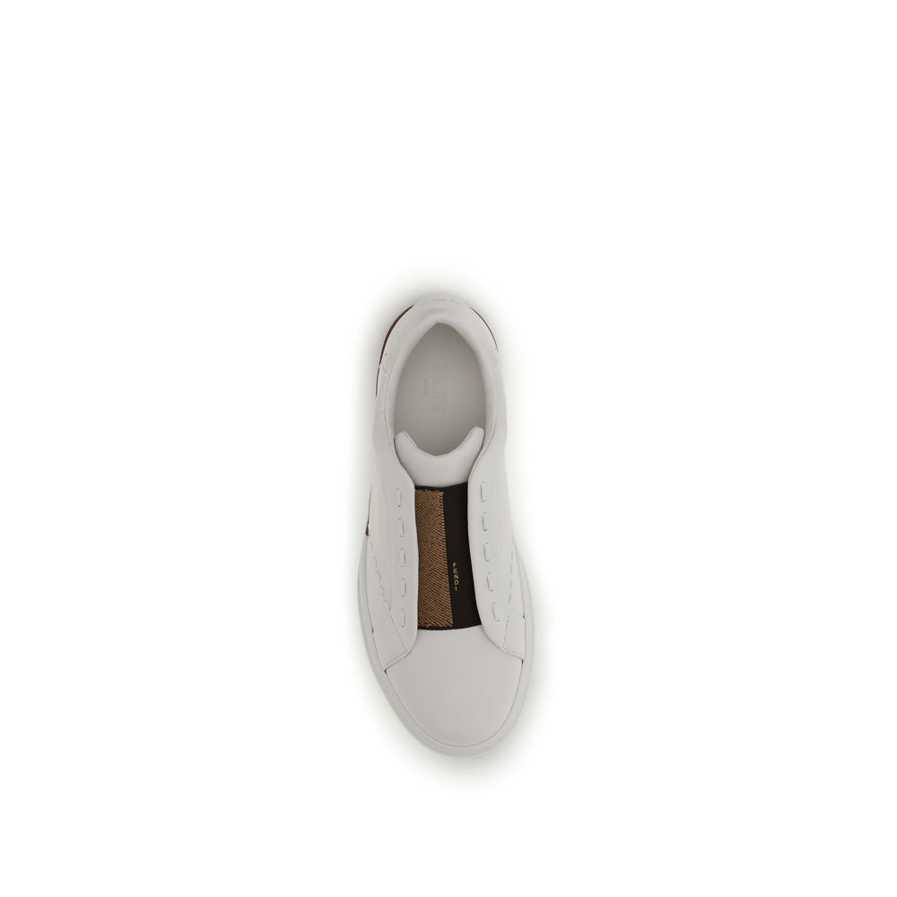 Fendi White Calf Leather Bos Taurus Low Top Sneakers | Regal Royce