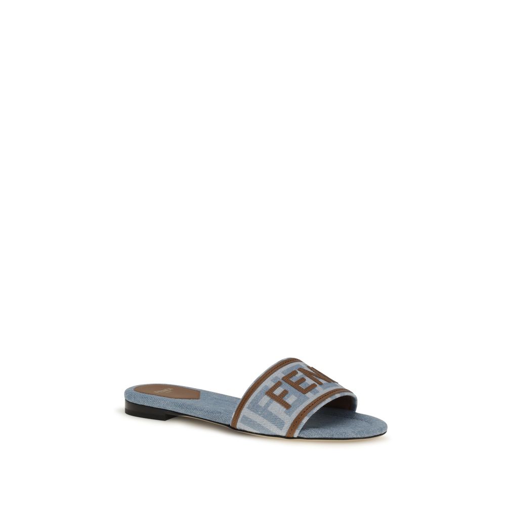Fendi Blue Cotton Flat Sandals | Regal Royce