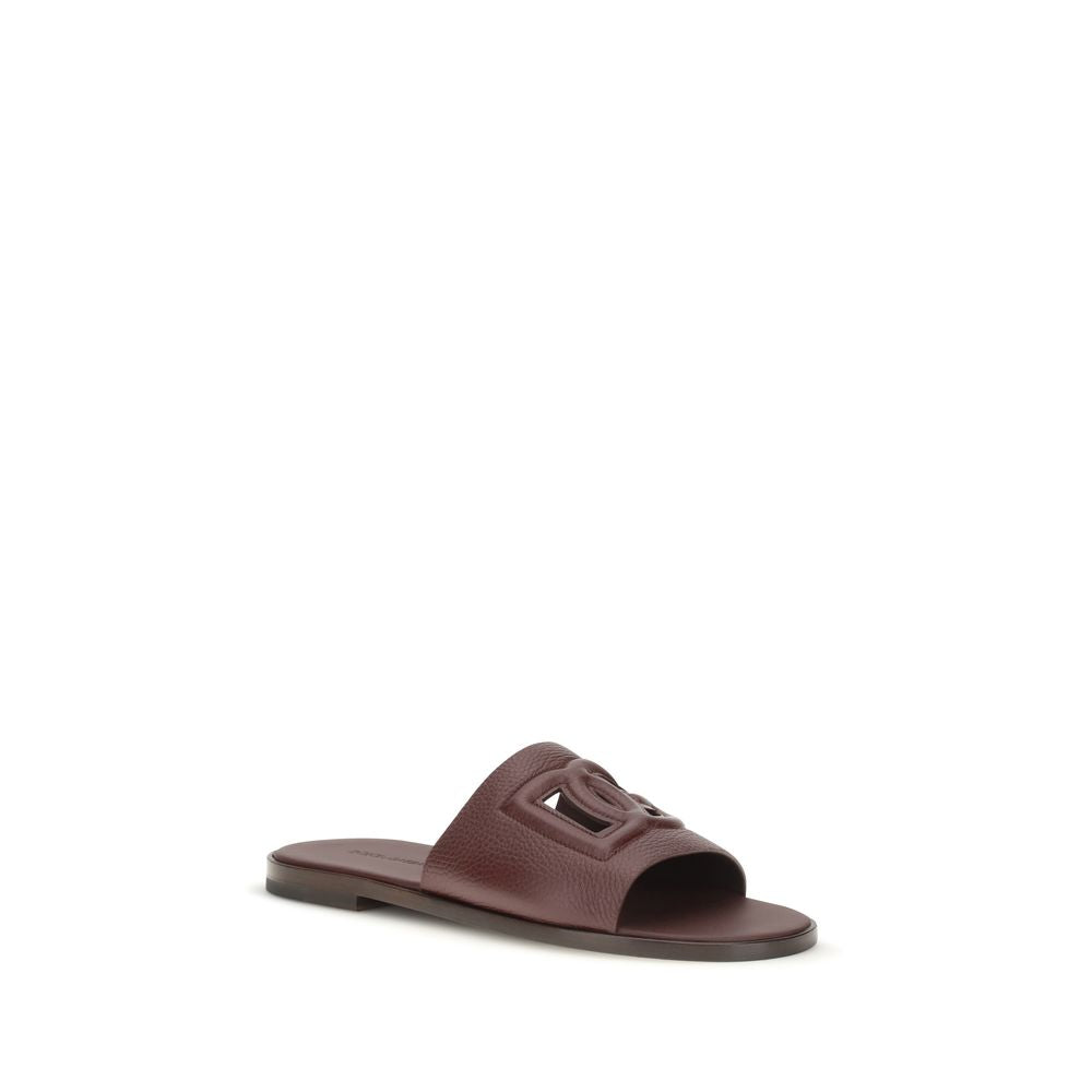 Dolce & Gabbana Brown Calf Leather Bos Taurus Flat Sandals | Regal Royce