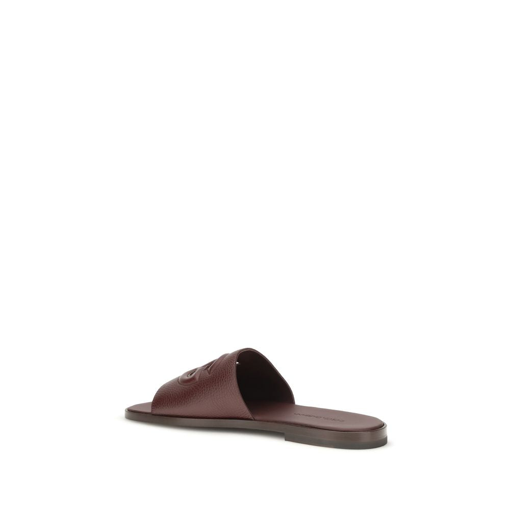 Dolce & Gabbana Brown Calf Leather Bos Taurus Flat Sandals | Regal Royce