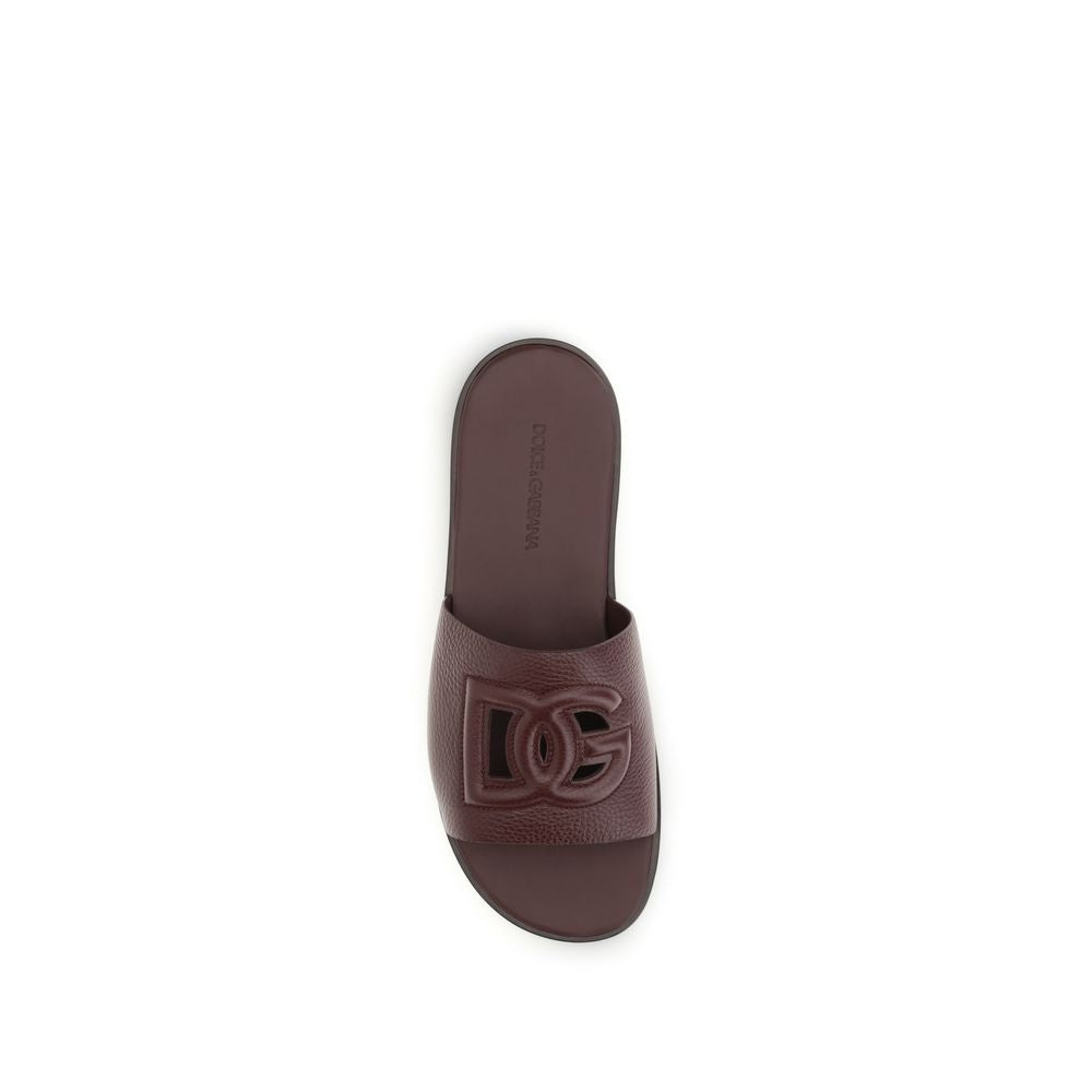 Dolce & Gabbana Brown Calf Leather Bos Taurus Flat Sandals | Regal Royce