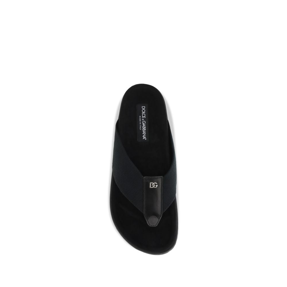 Dolce & Gabbana Black Polyester Flip-Flop Sandals | Regal Royce