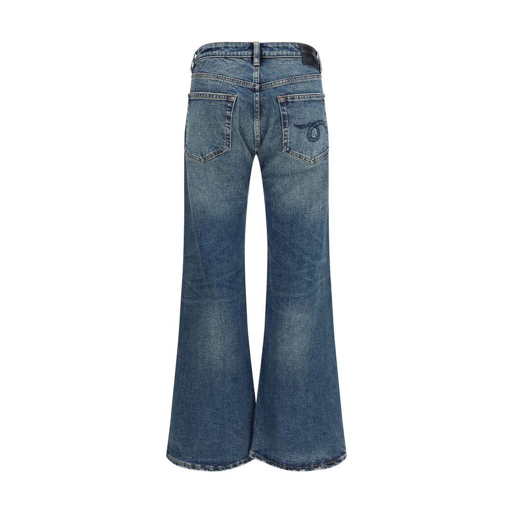 R13 Blue Cotton Flared Jeans | Regal Royce