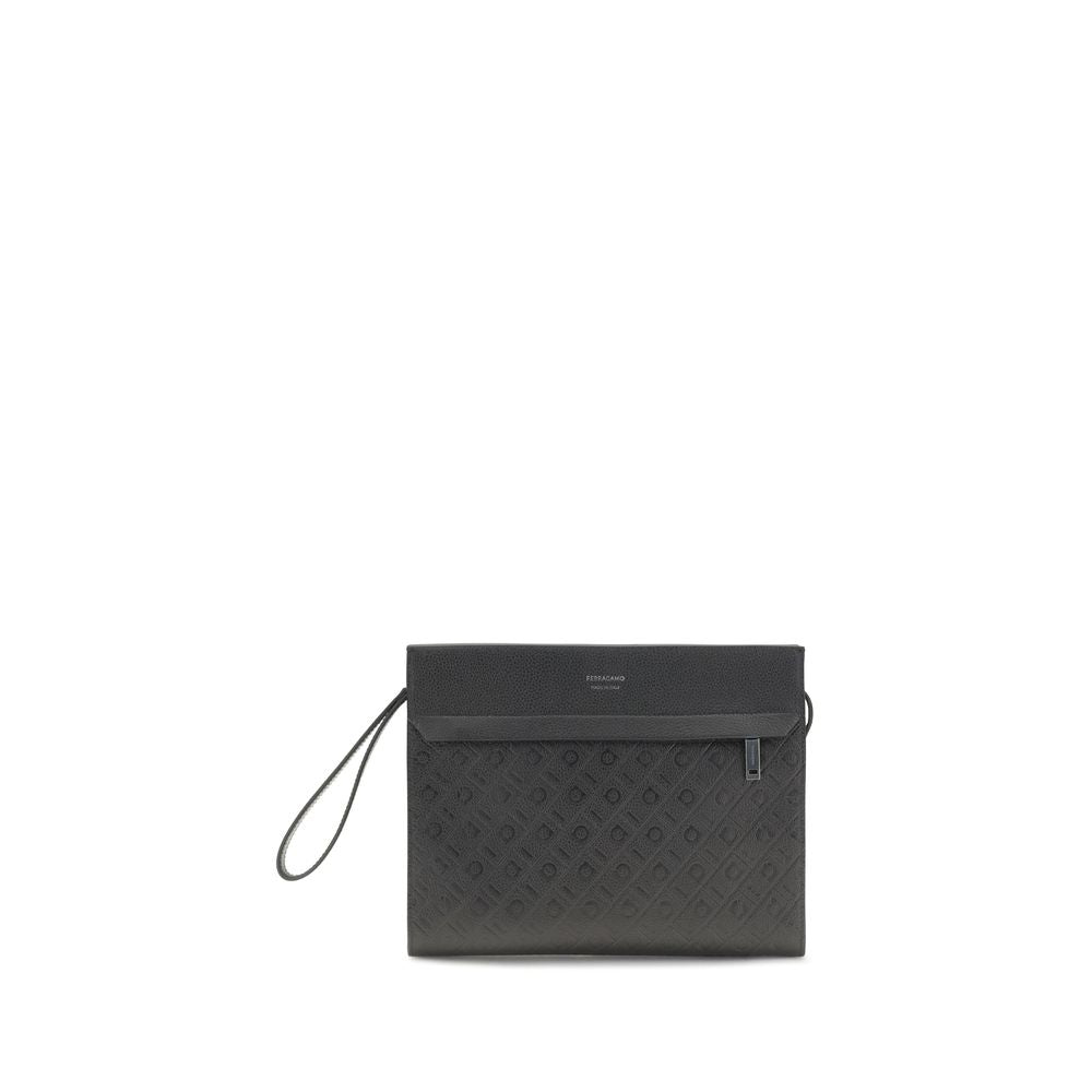 Ferragamo Black Calf Leather Bos Taurus Shoulder Bag | Regal Royce