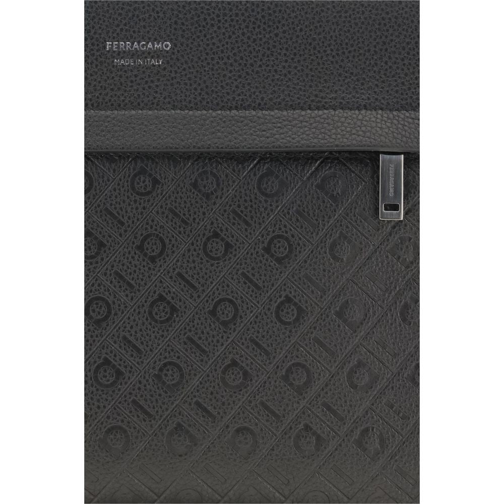 Ferragamo Black Calf Leather Bos Taurus Shoulder Bag | Regal Royce
