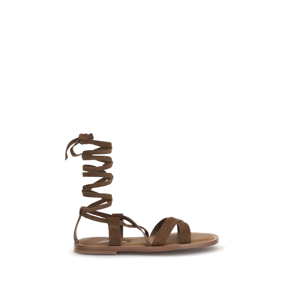 Miu Miu Brown Calf Leather Bos Taurus Strap-On Sandals | Regal Royce