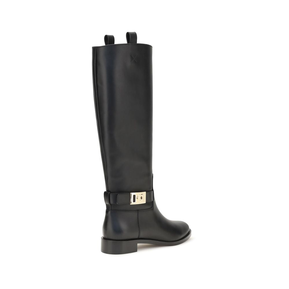 Ferragamo Black Calf Leather Bos Taurus Boots | Regal Royce