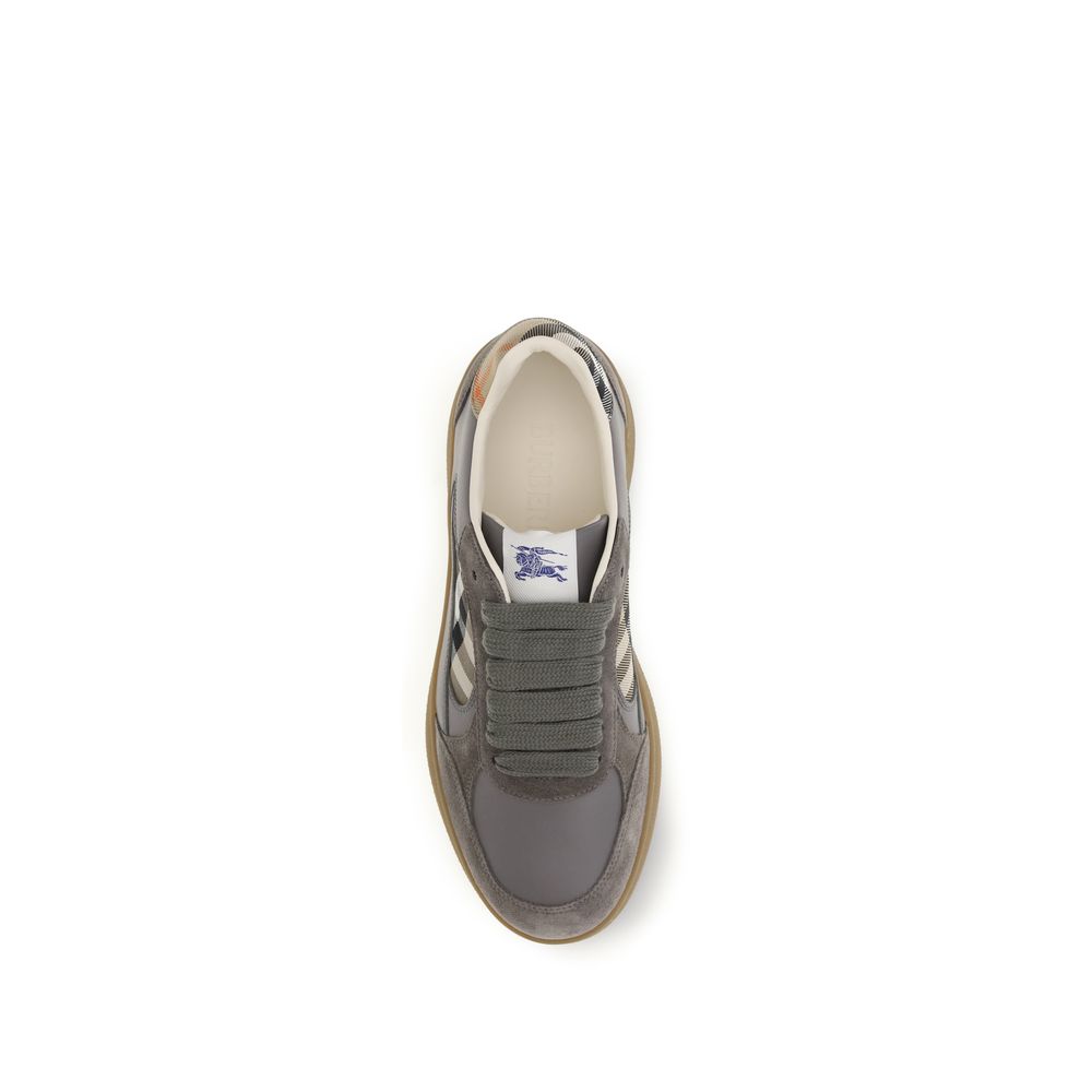 Burberry Gray Calf Leather Bos Taurus Low Top Sneakers | Regal Royce