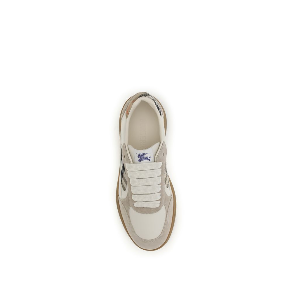 Burberry Beige Calf Leather Bos Taurus Low Top Sneakers | Regal Royce