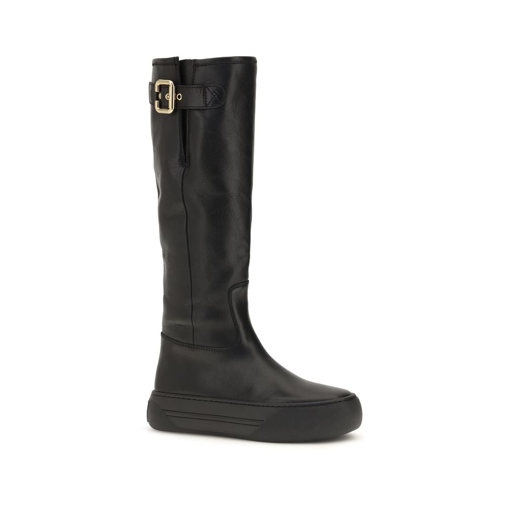 Chloé Black Calf Leather Bos Taurus Flat Boots | Regal Royce