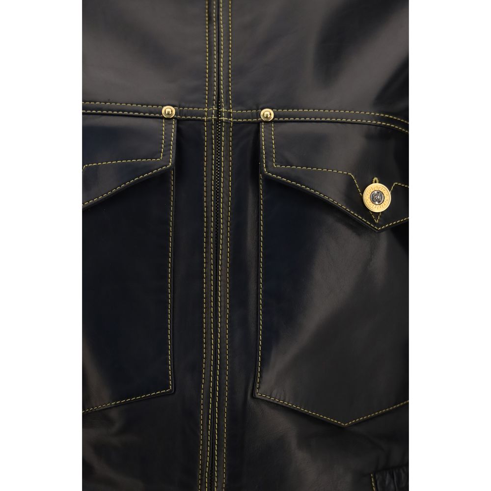 Versace Black Lamb Ovis Aries Aries Leather Jacket | Regal Royce