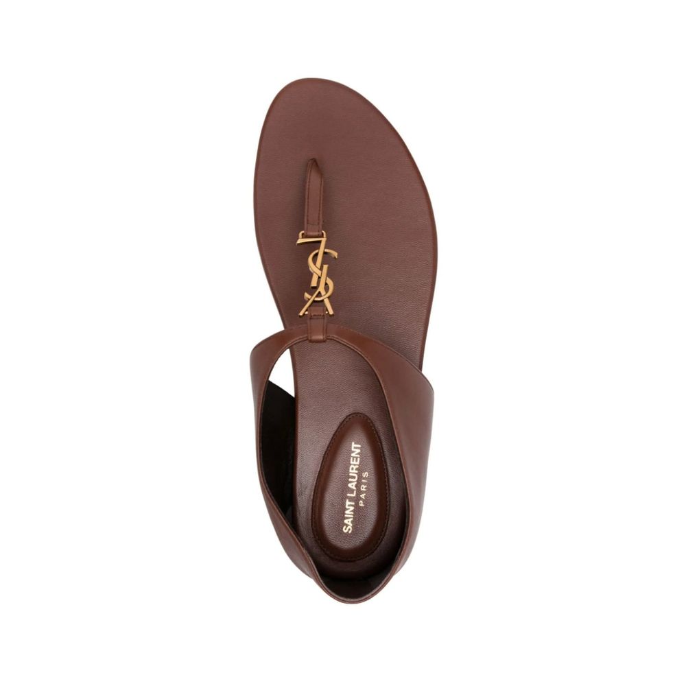 Saint Laurent Brown Lamb Leather Flip-Flop Sandals | Regal Royce