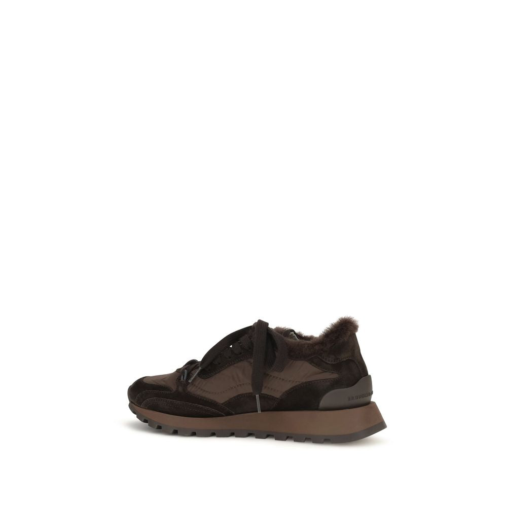 Brunello Cucinelli Black Calf Leather Bos Taurus Athletic Sneakers | Regal Royce