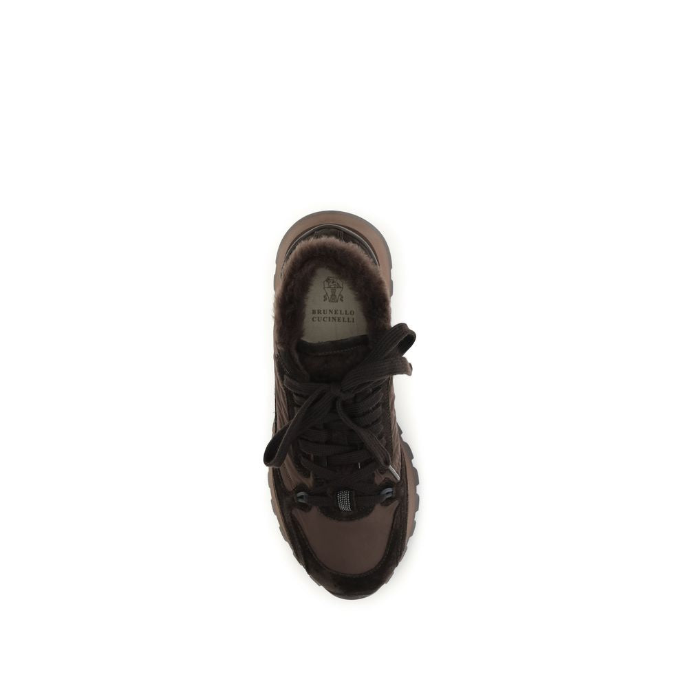 Brunello Cucinelli Black Calf Leather Bos Taurus Athletic Sneakers | Regal Royce