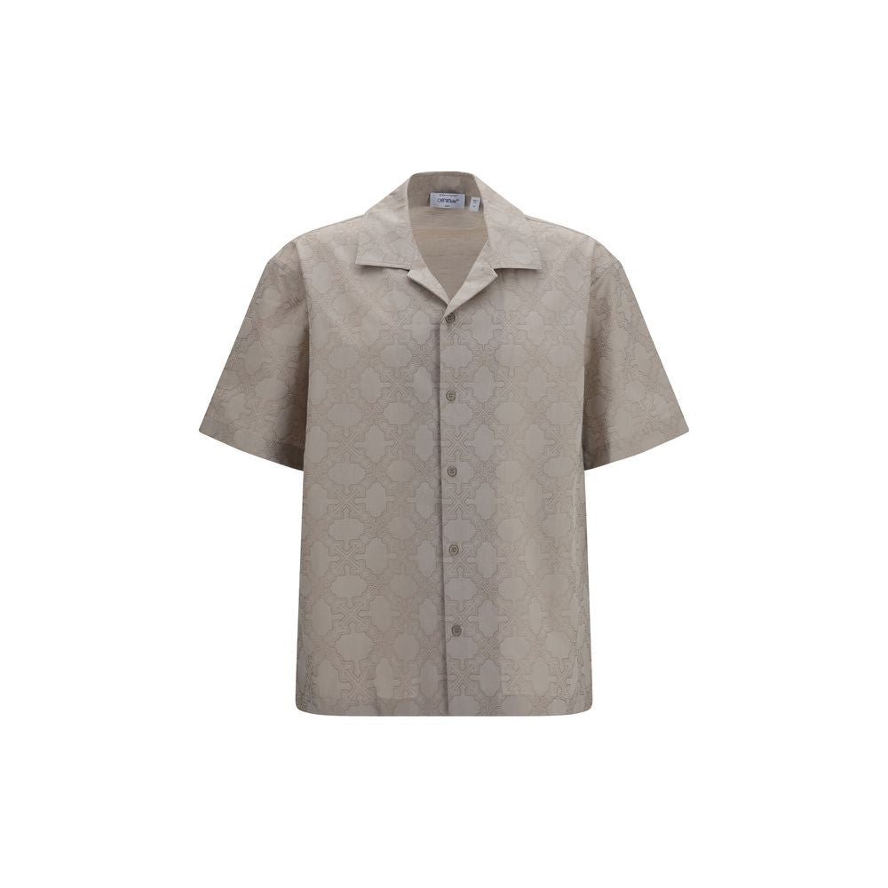 Off-White Beige Cotton Pattern Shirt | Regal Royce