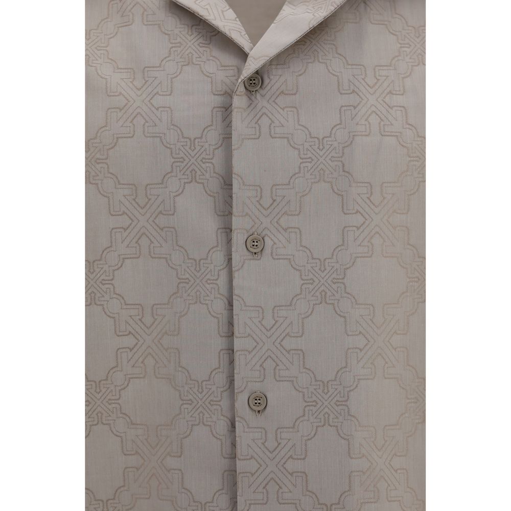 Off-White Beige Cotton Pattern Shirt | Regal Royce
