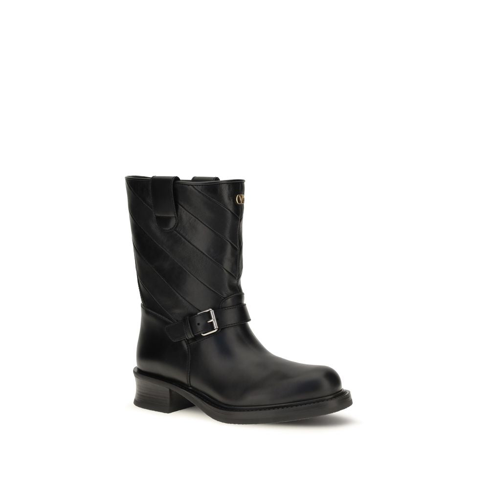 Valentino Garavani Black Calf Leather Bos Taurus Ankle Boots | Regal Royce