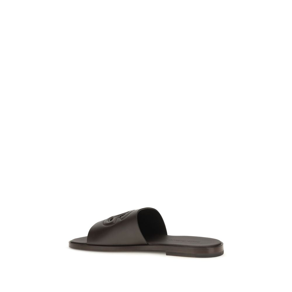 Dolce & Gabbana Brown Calf Leather Bos Taurus Flat Sandals | Regal Royce