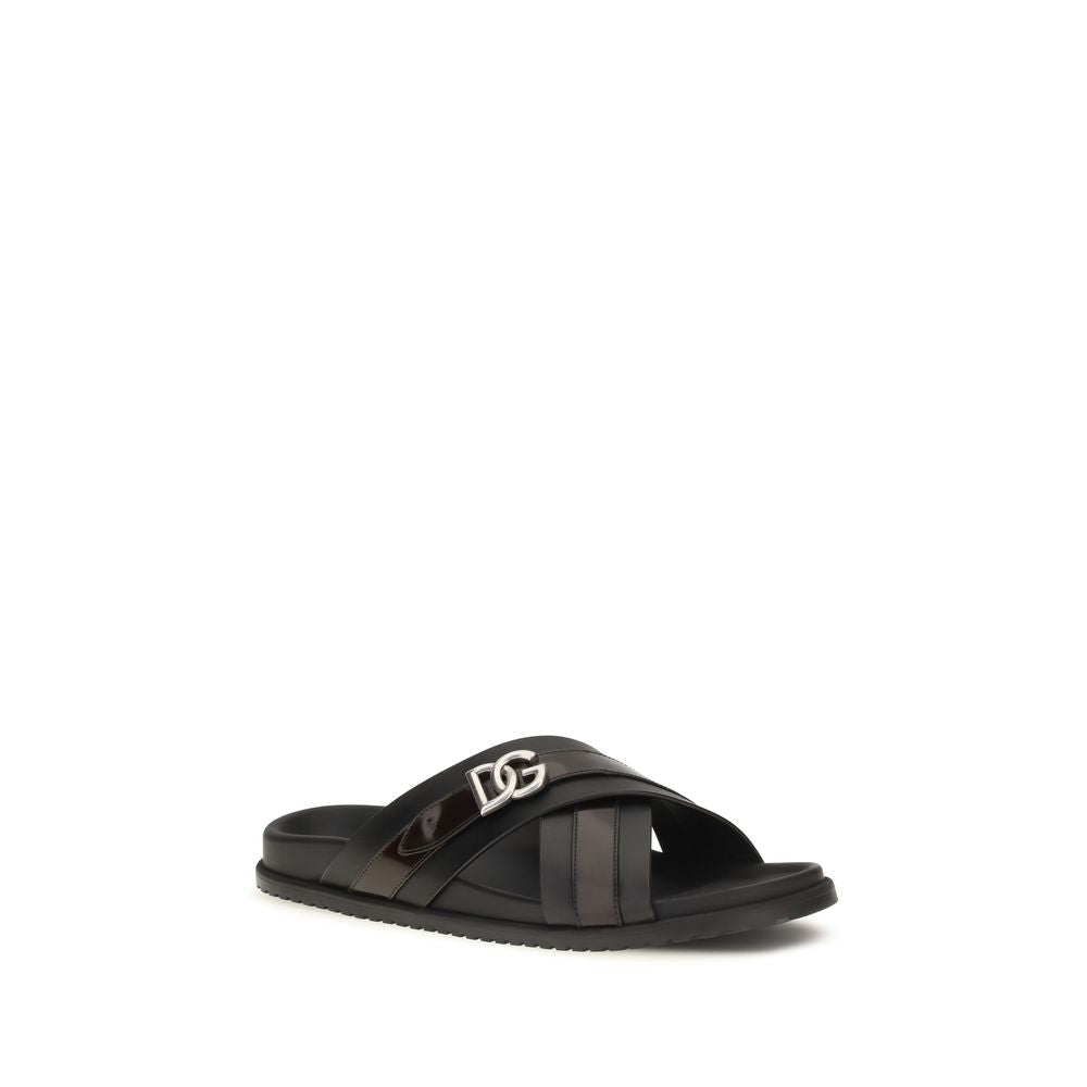 Dolce & Gabbana Black Calf Leather Bos Taurus Sandals | Regal Royce