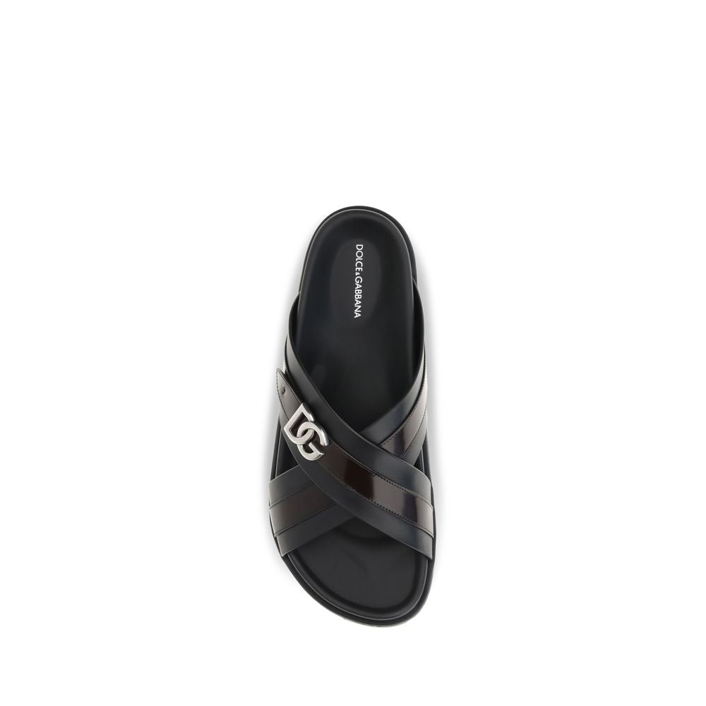 Dolce & Gabbana Black Calf Leather Bos Taurus Sandals | Regal Royce