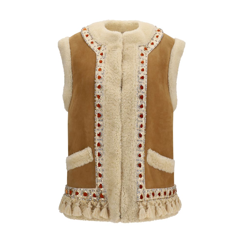 Valentino Garavani Beige Lamb Ovis Aries Aries Sleeveless Jacket | Regal Royce