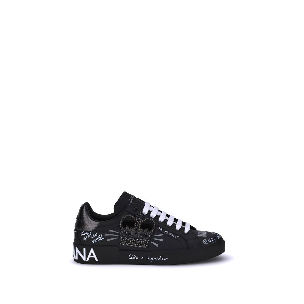Dolce & Gabbana Black Calf Leather Bos Taurus Athletic Sneakers | Regal Royce