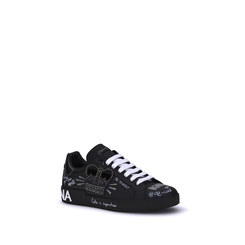 Dolce & Gabbana Black Calf Leather Bos Taurus Athletic Sneakers | Regal Royce
