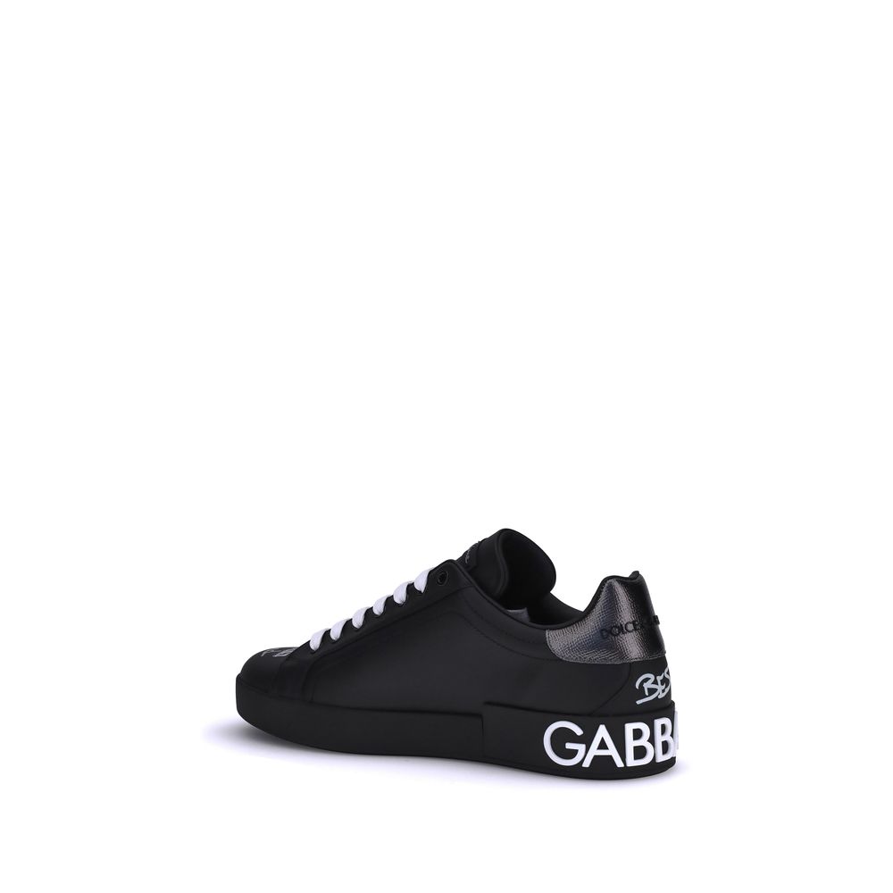 Dolce & Gabbana Black Calf Leather Bos Taurus Athletic Sneakers | Regal Royce