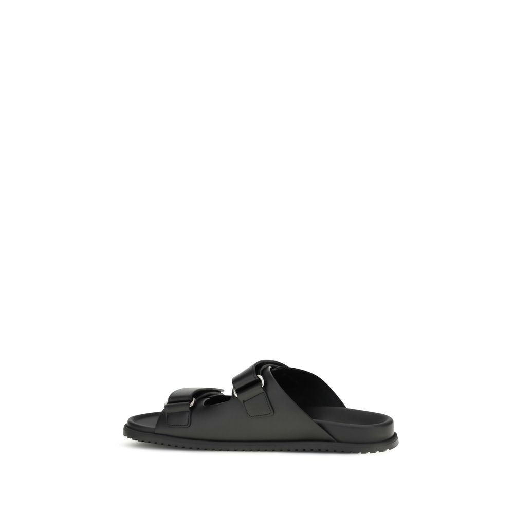 Dolce & Gabbana Black Calf Leather Bos Taurus Flat Sandals | Regal Royce