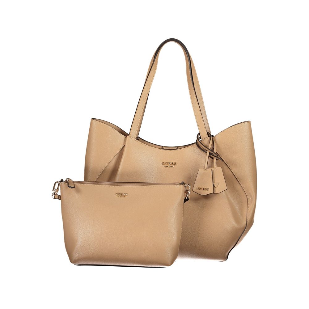 Guess Jeans Beige Polyurethane Women's Bag with Shoulder Handles | Regal Royce