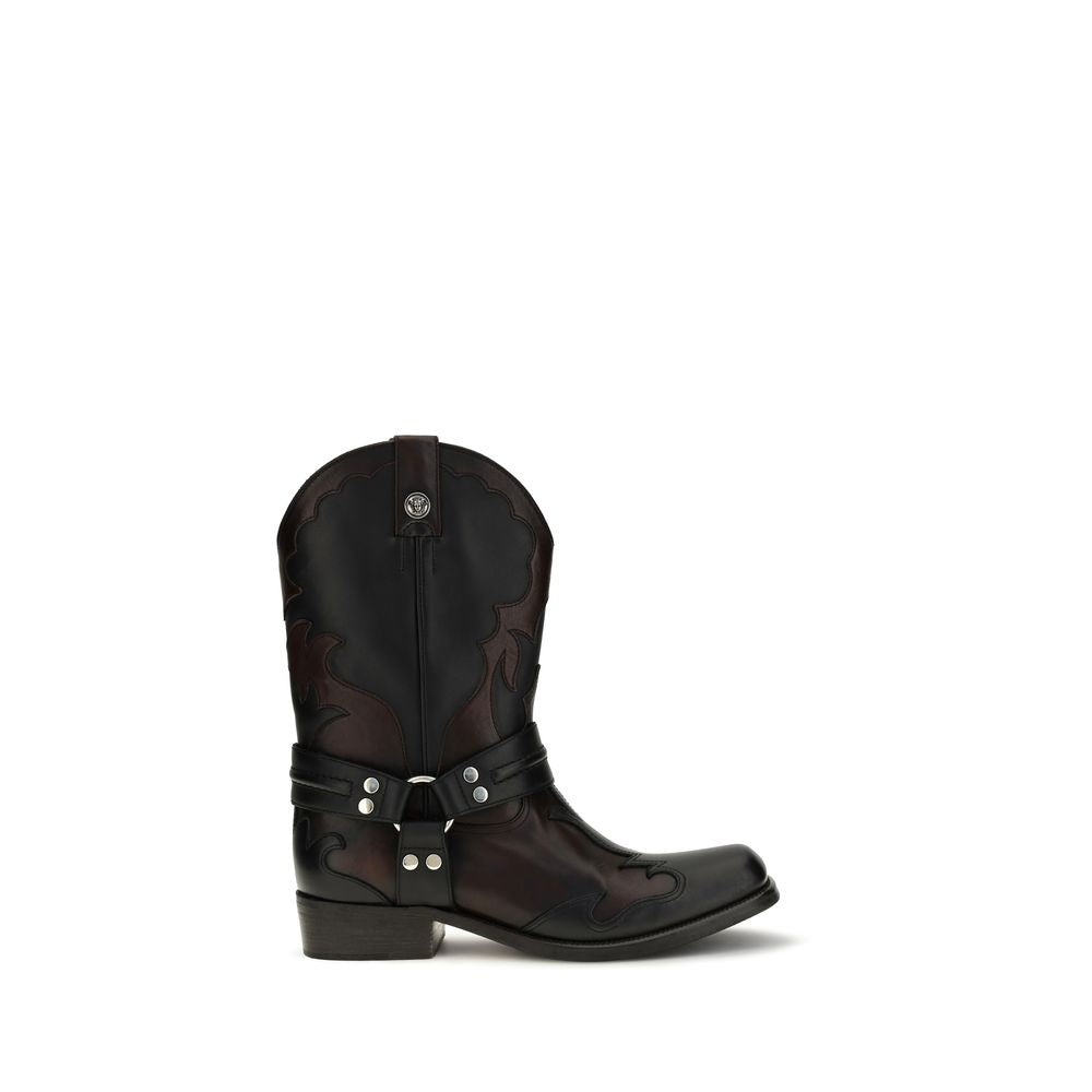 Versace Black Calf Leather Bos Taurus Boots | Regal Royce
