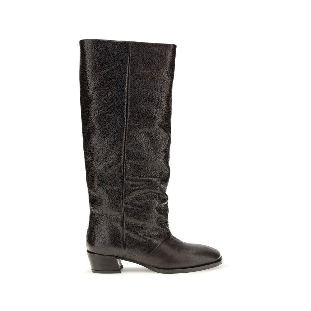 P.A.R.O.S.H. Brown Calf Leather Bos Taurus Flat Boots | Regal Royce