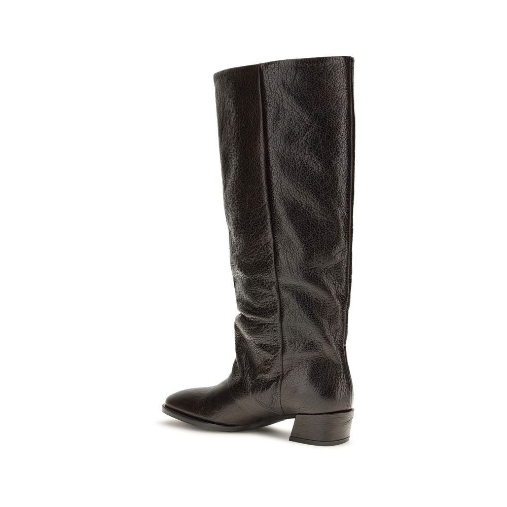 P.A.R.O.S.H. Brown Calf Leather Bos Taurus Flat Boots | Regal Royce
