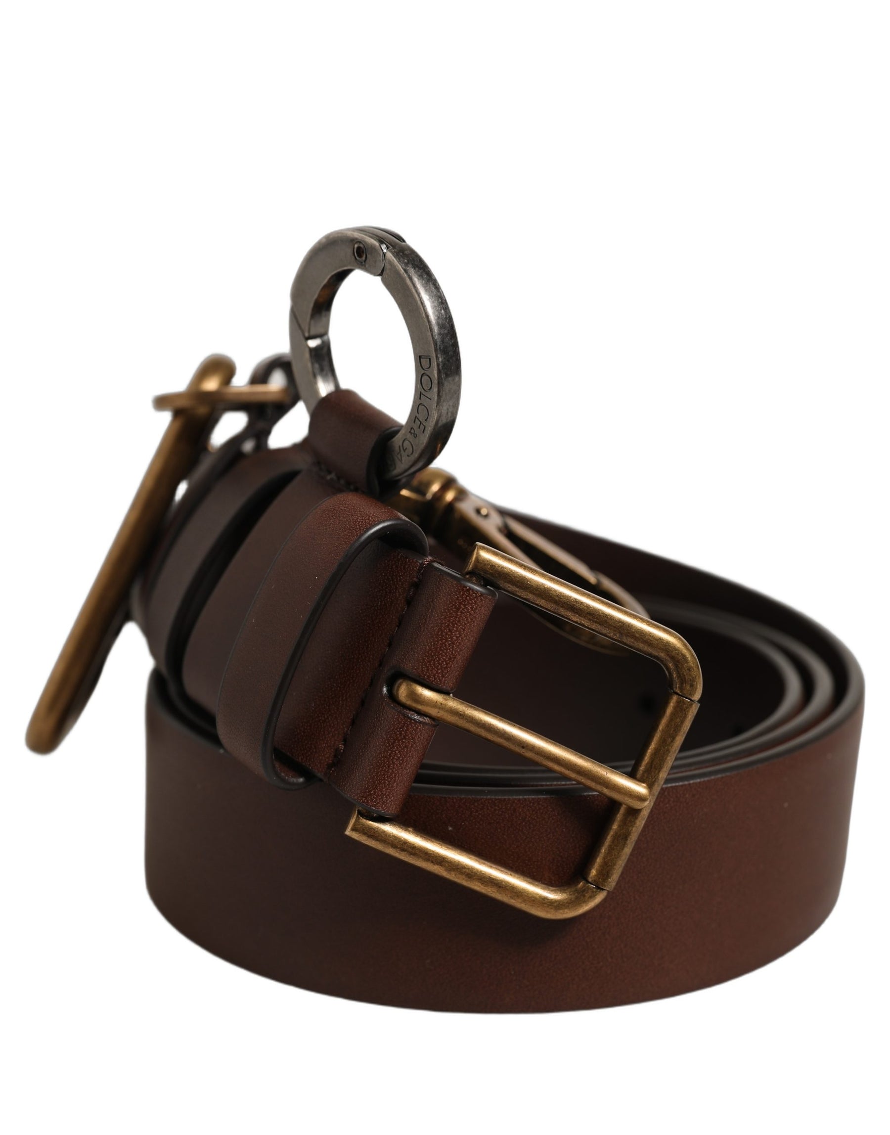 Dolce & Gabbana Men Brown Leather Gold Buckle Carabine Belt | Regal Royce