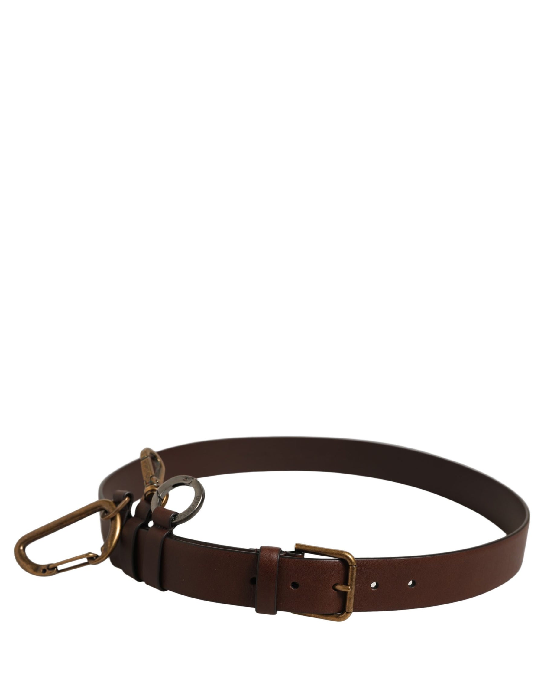 Dolce & Gabbana Men Brown Leather Gold Buckle Carabine Belt | Regal Royce